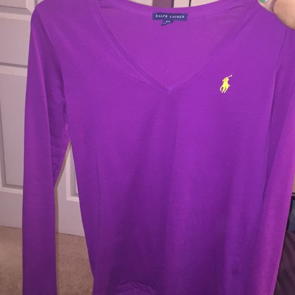 RALPH LAUREN purple long sleeve t shirt v-neck - Picture 2 of 3